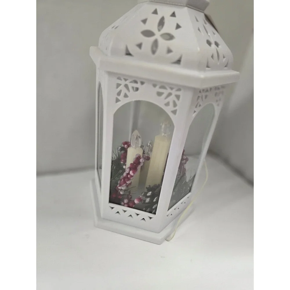 Rite Aid Home for the Holidays White Lantern 3 LED Candles Pinecones Deadstock